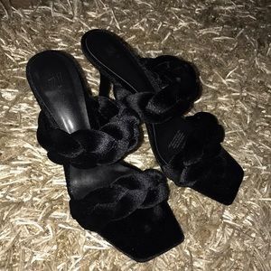 H&M Black braided Slip-on Sandal Heels